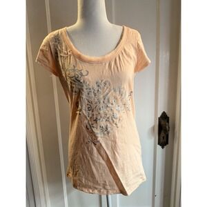 Willi Smith Y2K Embellished Peach Graphic T-shirt Size M